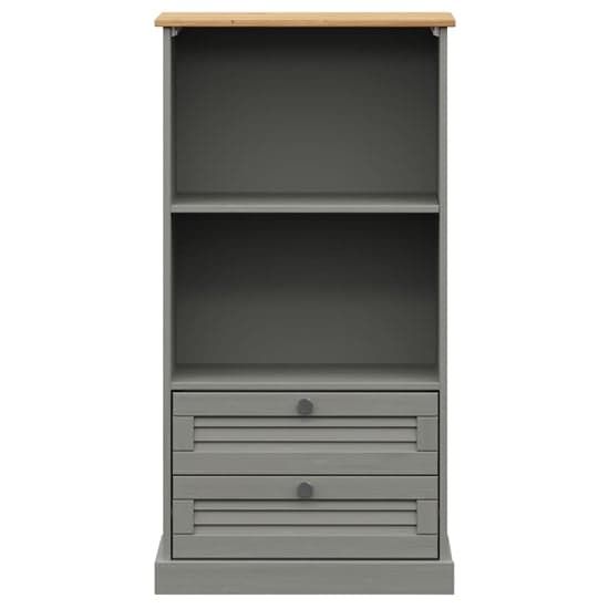Vega Pinewood Bookcase With 1 Shelf 2 Drawers In Grey_4