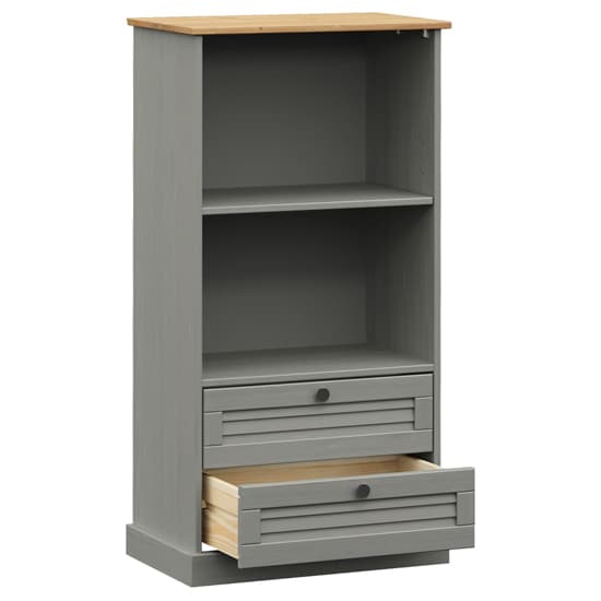 Vega Pinewood Bookcase With 1 Shelf 2 Drawers In Grey_5