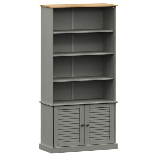 Vega Pinewood Bookcase With 2 Doors 3 Shelves In Grey_2