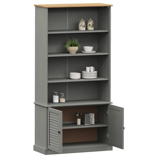 Vega Pinewood Bookcase With 2 Doors 3 Shelves In Grey_3