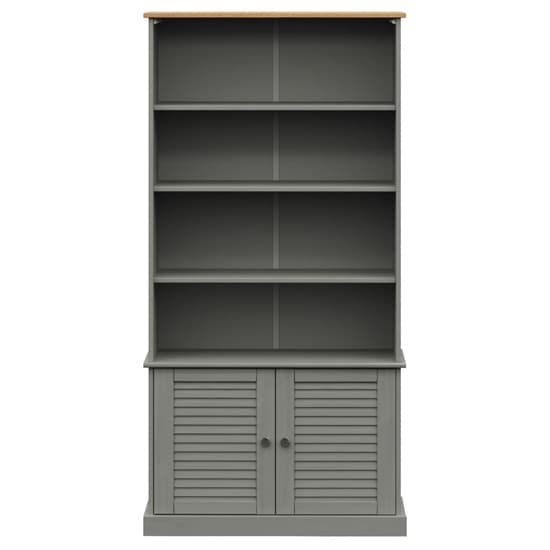 Vega Pinewood Bookcase With 2 Doors 3 Shelves In Grey_4