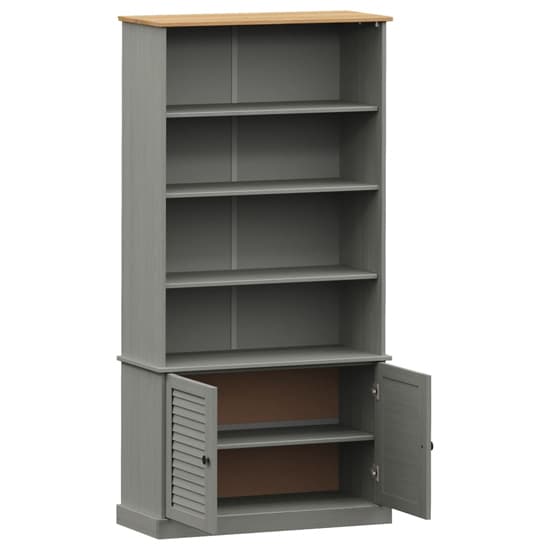 Vega Pinewood Bookcase With 2 Doors 3 Shelves In Grey_5
