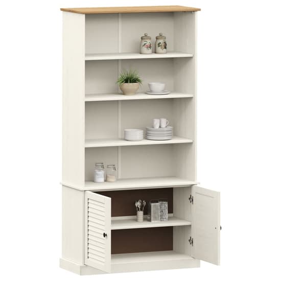 Vega Pinewood Bookcase With 2 Doors 3 Shelves In White_3