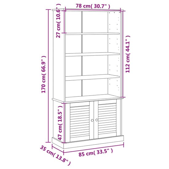 Vega Pinewood Bookcase With 2 Doors 3 Shelves In White_6