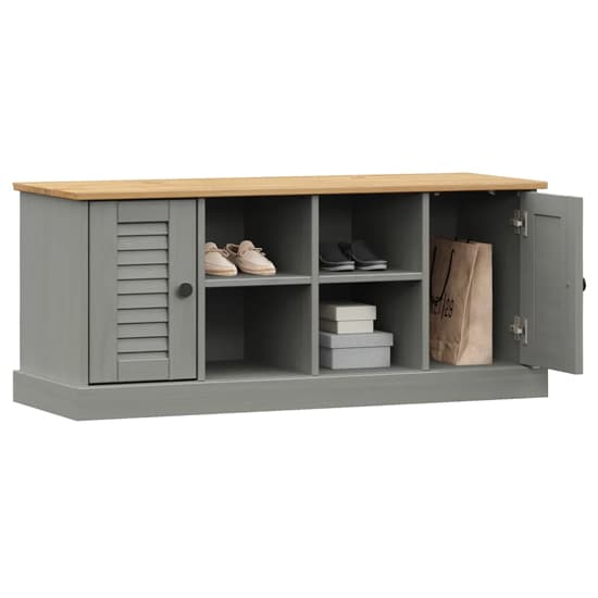 Vega Pinewood Shoe Storage Bench With 2 Doors In Grey_3