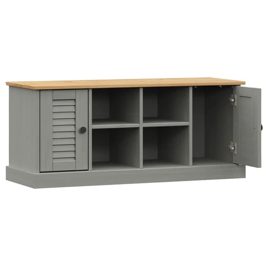 Vega Pinewood Shoe Storage Bench With 2 Doors In Grey_5