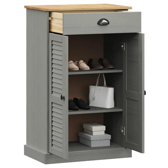Vega Pinewood Shoe Storage Cabinet With 2 Doors In Grey_3