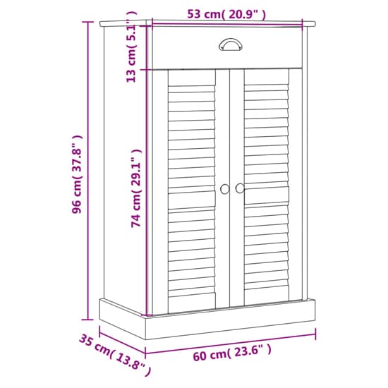 Vega Pinewood Shoe Storage Cabinet With 2 Doors In Grey_6