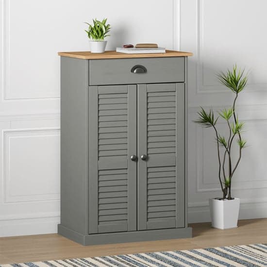 Vega Pinewood Shoe Storage Cabinet With 2 Doors In Grey_1