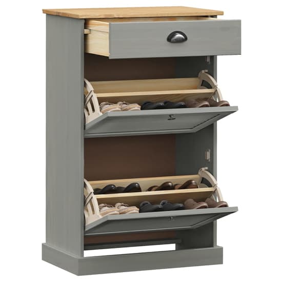 Vega Pinewood Shoe Storage Cabinet With 2 Flap Doors In Grey_3