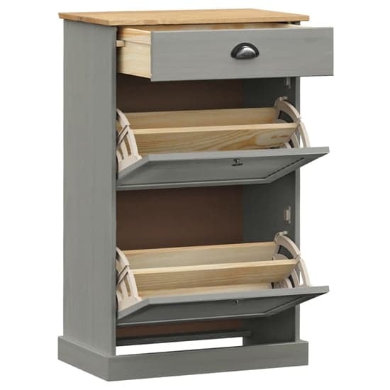 Vega Pinewood Shoe Storage Cabinet With 2 Flap Doors In Grey_4