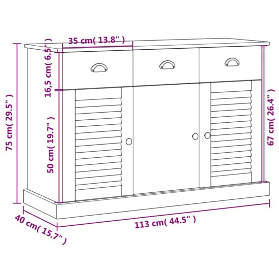 Vega Pinewood Sideboard With 3 Doors 3 Drawers In Grey_6