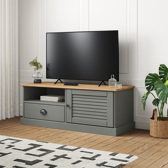 Vega Pinewood TV Stand With 1 Door 1 Drawer In Grey_1