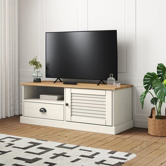 Vega Pinewood TV Stand With 1 Door 1 Drawer In White_1