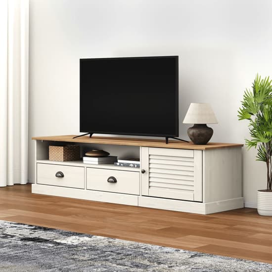 Vega Pinewood TV Stand With 1 Door 2 Drawers In White_1