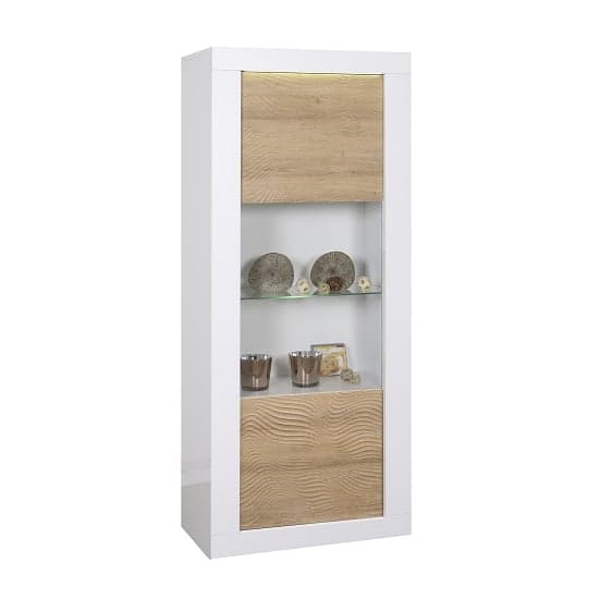 Metz Glass Display Cabinet In White Gloss And Oak With LED_1
