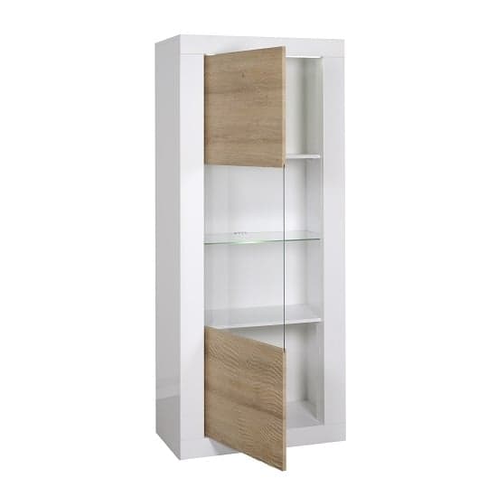 Metz Glass Display Cabinet In White Gloss And Oak With LED_2