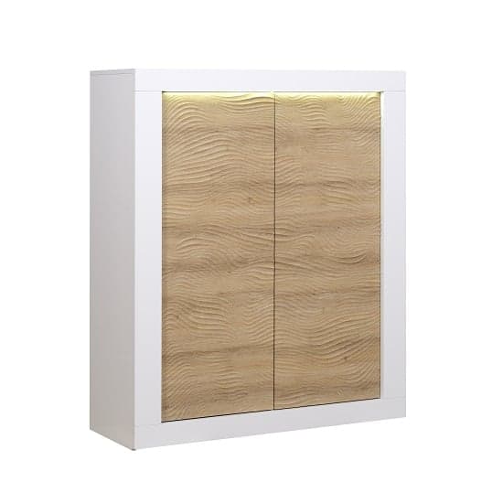 Metz Highboard In Oak And White Gloss With LED Lighting
