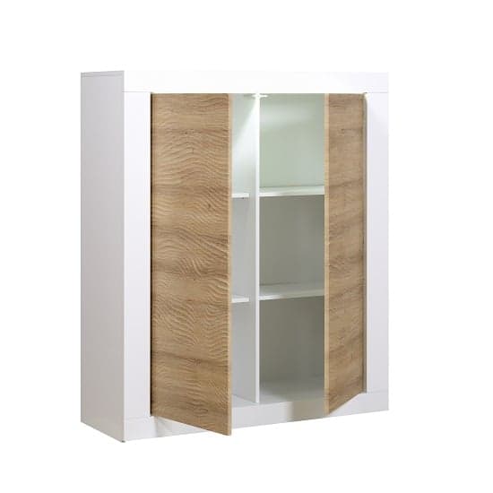 Metz Highboard In Oak And White Gloss With LED Lighting_2
