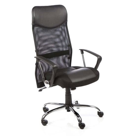Vegas Mesh Office Chair In Black With Leather Seat And Headrest_1