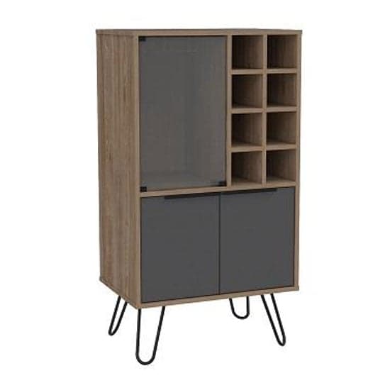 Veritate Wine Cabinet In Bleached Oak And Grey With 2 Doors_2
