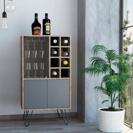 Veritate Wine Cabinet In Bleached Oak And Grey With 2 Doors_1