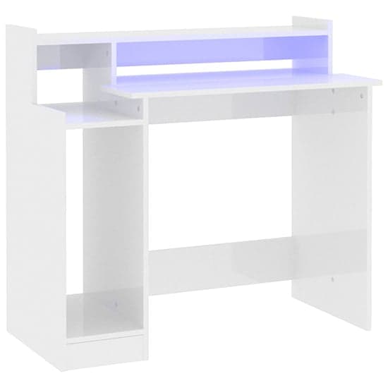 Velez High Gloss Computer Desk In White With LED Lights_5
