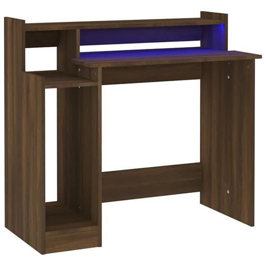 Velez Wooden Computer Desk In Brown Oak With LED Lights_5