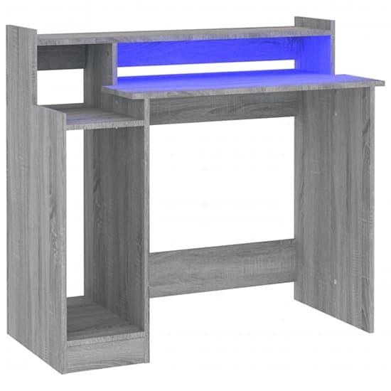 Velez Wooden Computer Desk In Grey Sonoma Oak With LED Lights_5
