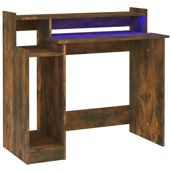 Velez Wooden Computer Desk In Smoked Oak With LED Lights_5