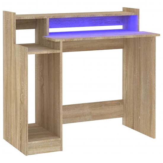 Velez Wooden Computer Desk In Sonoma Oak With LED Lights_5