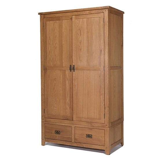 Velum Double Door Wardrobe In Chunky Solid Oak With 2 Drawers_2