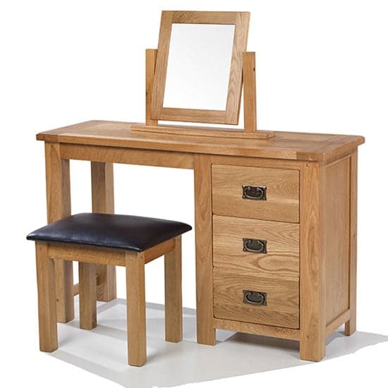 Velum Wooden 3Pc Dressing Table Set In Chunky Solid Oak_2