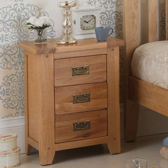 Velum Wooden Bedside Cabinet In Chunky Solid Oak With 3 Drawers_1