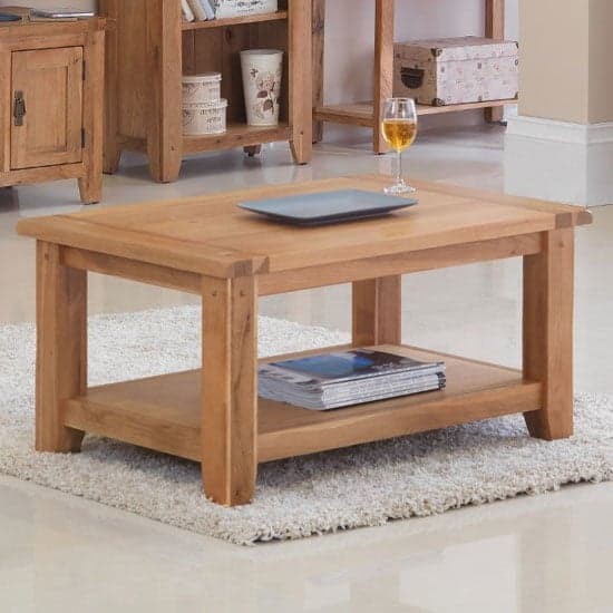Velum Wooden Coffee Table In Chunky Solid Oak With Shelf_1