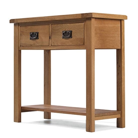 Velum Wooden Console Table In Chunky Solid Oak With 2 Drawers_2
