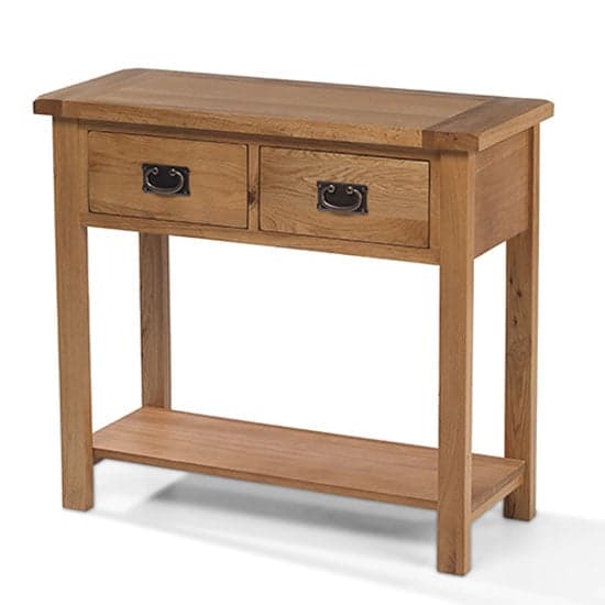 Velum Wooden Console Table In Chunky Solid Oak With 2 Drawers_1