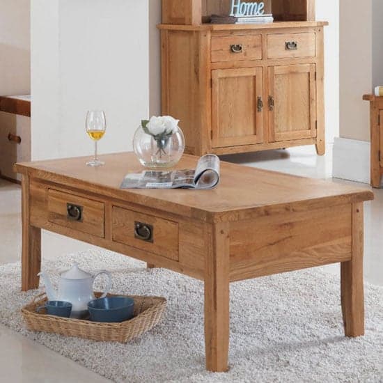 Velum Wooden Large Coffee Table In Chunky Solid Oak With Drawers_1