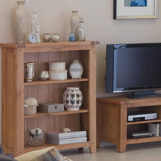 Velum Wooden Low Bookcase In Chunky Solid Oak_2