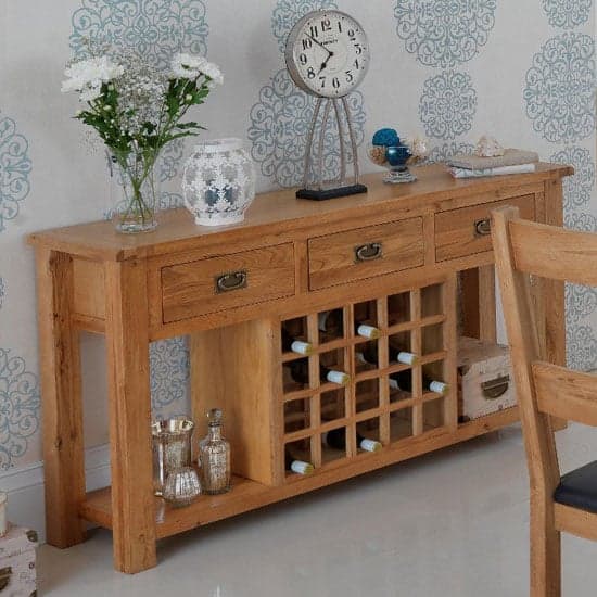 Velum Wooden Sideboard In Chunky Solid Oak With Wine Rack_2