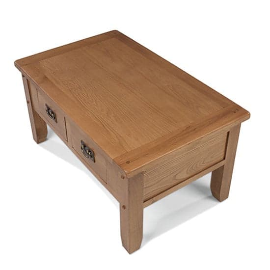 Velum Wooden Small Coffee Table In Chunky Solid Oak With Drawers_2