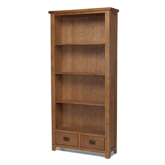 Velum Wooden Tall Bookcase In Chunky Solid Oak With 2 Drawers_1