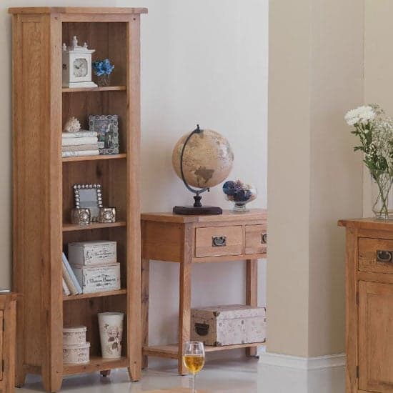 Velum Wooden Tall Slim Bookcase In Chunky Solid Oak_2
