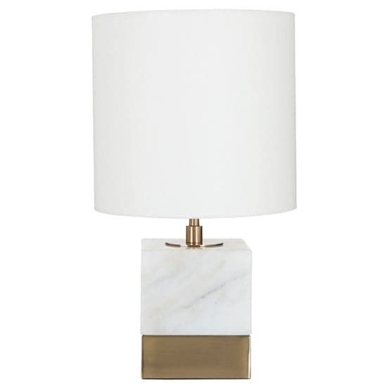 Vencro White Fabric Shade Table Lamp With White Marble Base_2