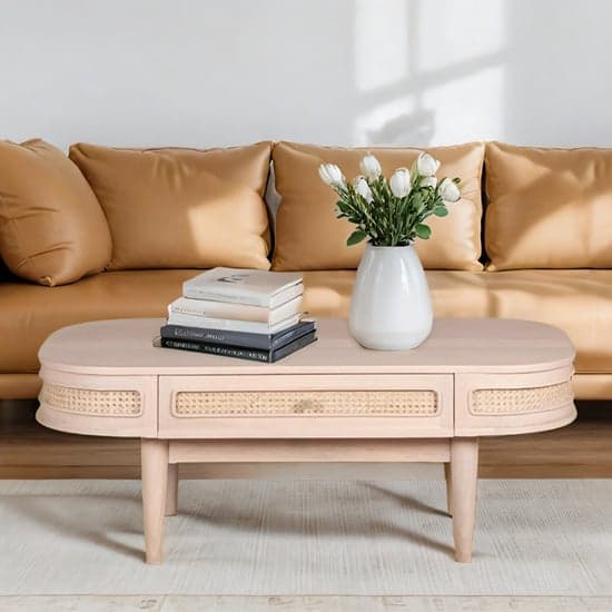 Venice Cane And Mango Wood Coffee Table 1 Drawer In Natural_1