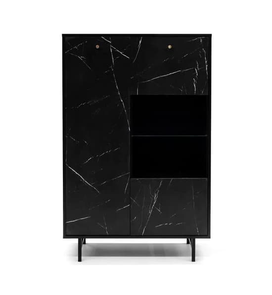 Venice Wooden Display Cabinet 2 Doors In Black Marble Effect_2