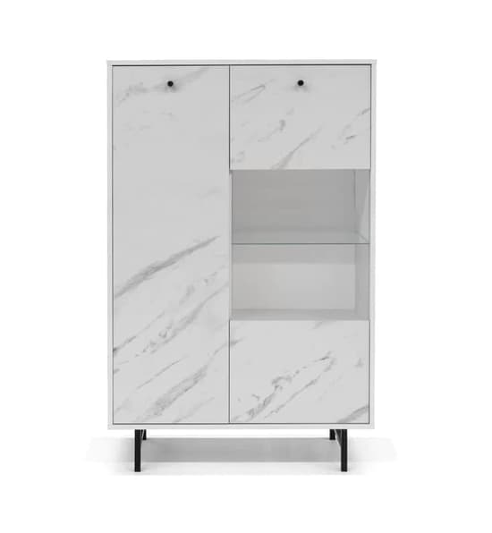 Venice Wooden Display Cabinet 2 Doors In White Marble Effect_3