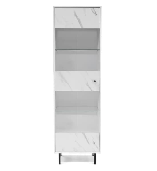 Venice Wooden Display Cabinet Tall 1 Door In White Marble Effect_3