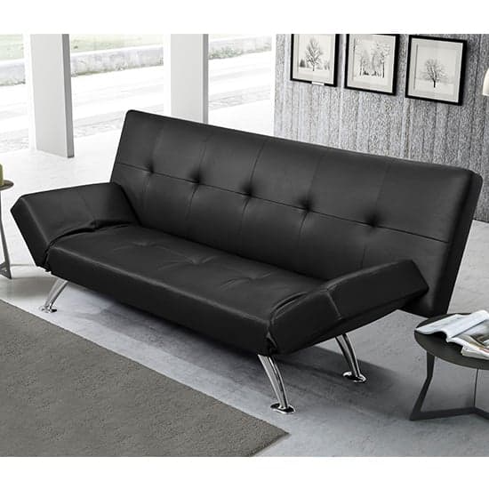 Venice Faux Leather Sofa Bed In Black With Chrome Metal Legs_3