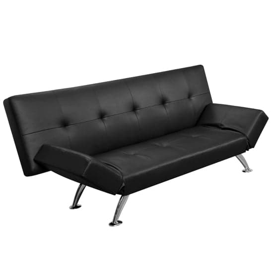 Venice Faux Leather Sofa Bed In Black With Chrome Metal Legs_4